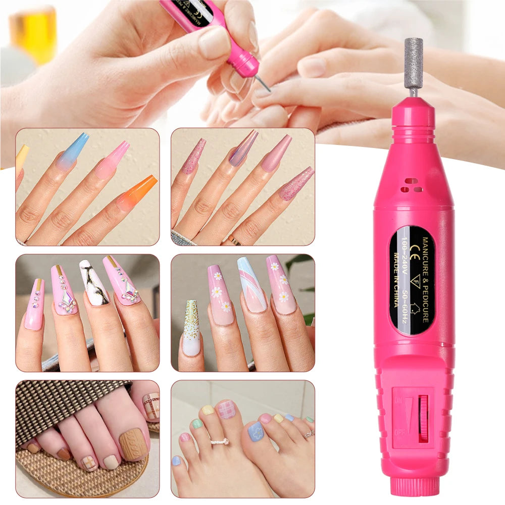 YIKOOLIN 6-in-1 USB Electric Nail Drill Kit — Portable Pen-Style Manicure Polisher with Nail Art Bits