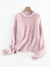 SuyaDream Alpaca Blend Drop-Shoulder Pullover Sweater – Loose O-Neck One Size (47.2 in / 120 cm), Camel Beige