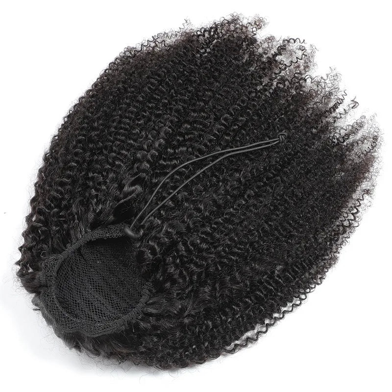 Afro Kinky Curly Drawstring Ponytail 10-24 Inch (25-61 cm) Brazilian Virgin Human Hair 4B/4C - Natural Black, 100g