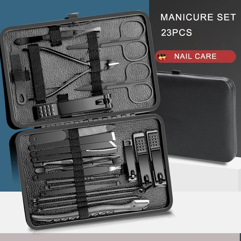 23-Piece Stainless Steel Manicure & Pedicure Set – Portable Nail Clippers, Scissors, Tweezers & Eagle Hook