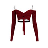 Girls Latin Dance Set - Long Sleeve Crop Top & Short Skirt for Cha Cha Samba Competitions, Burgundy & Black