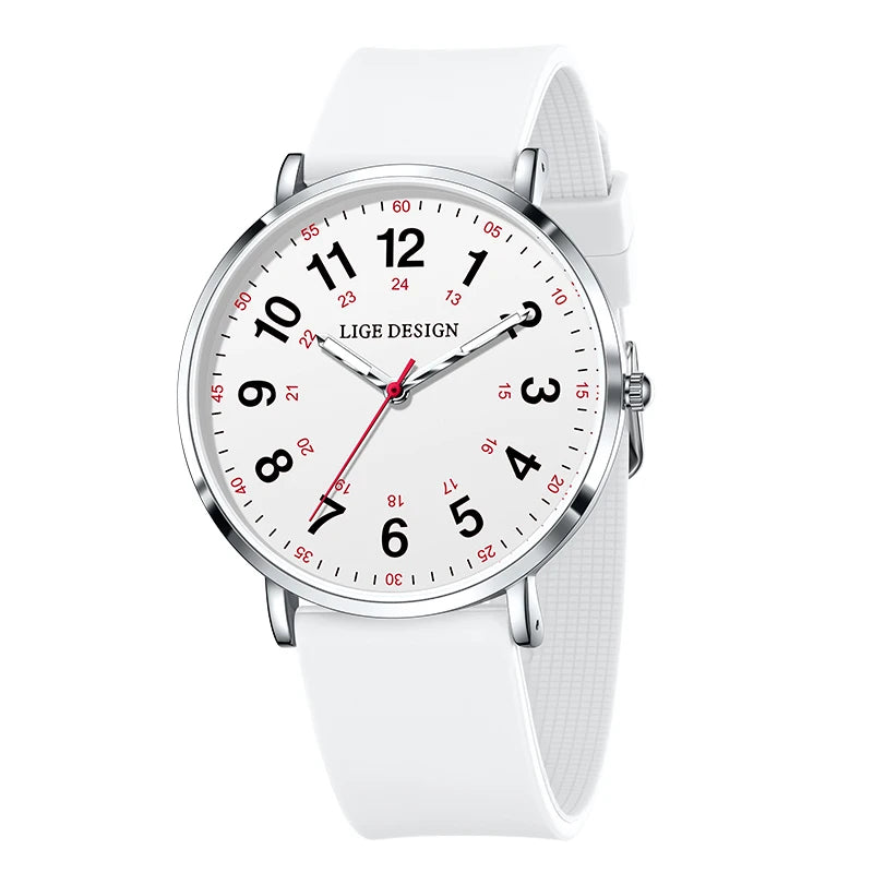 LIGE Women's Silicone Watch - 41mm Luminous Dial, 20mm Band, 3ATM Water-Resistant Casual Dress Quartz Wristwatch