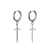 Unisex Gothic Cross Stainless Steel Drop Stud Earrings - Punk Rock Hip Hop Street Jewelry, 1 Pair