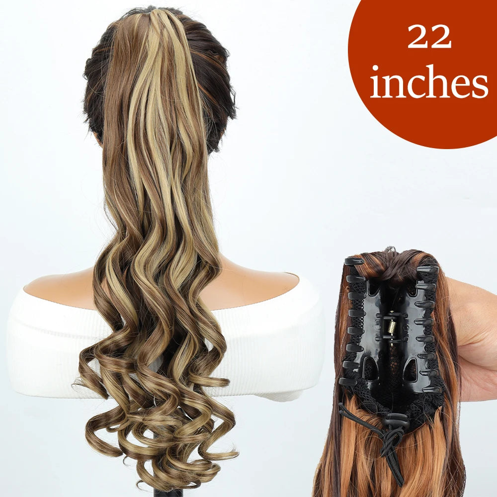 34-Inch (86 cm) Clip-In Synthetic Ponytail Hair Extension — Blonde Wrap-Around Long Straight Hairpiece