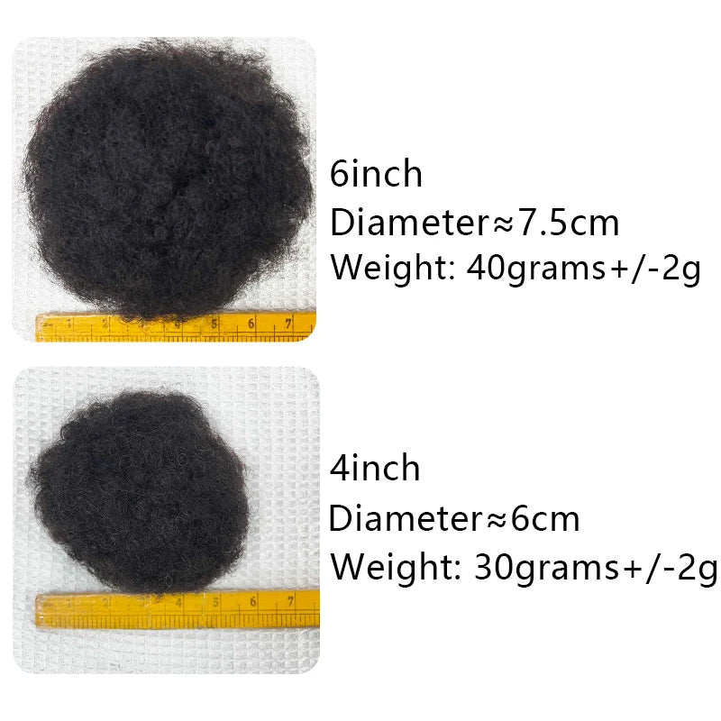 Kinky Curly Remy Human Hair Ponytail Afro Puff Drawstring Clip-In High Bun Updo Extension for Black Women