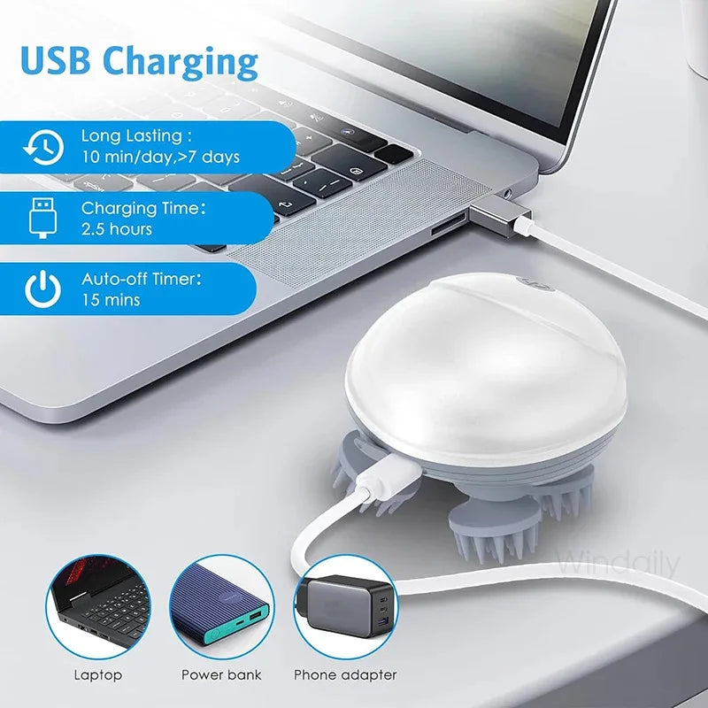 Rechargeable Electric Scalp & Body Massager – Deep-Kneading Head, Neck, Shoulder & Pet Massager (USB, IPX6 Waterproof)