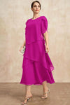 Plus Size Linen-Blend Layered Petal Sleeve Maxi Dress - O-Neck Short Sleeve (L-5XL)