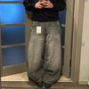Oversized Black Washed Wide-Leg Jeans for Women - Loose High-Waist Streetwear with Letter Print