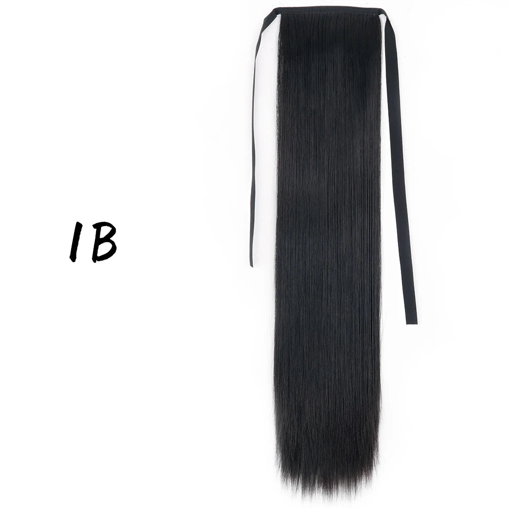 Wrap-Around Clip-In Ponytail Hair Extension 22-34 in (56-86 cm) Long Straight Heat-Resistant Synthetic Blonde Brown