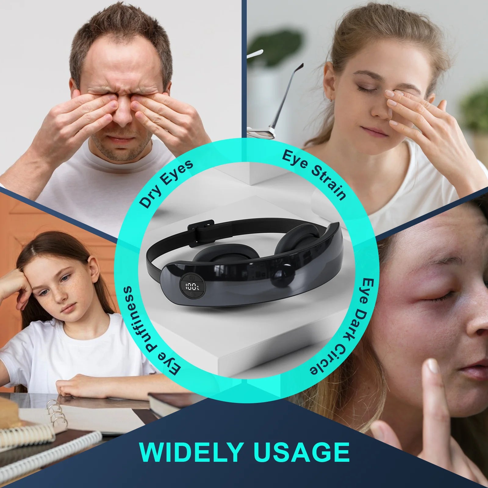 Wireless Eye Massager with Hot & Cold Compress, Bluetooth Music — Relieves Tired Eyes & Dark Circles