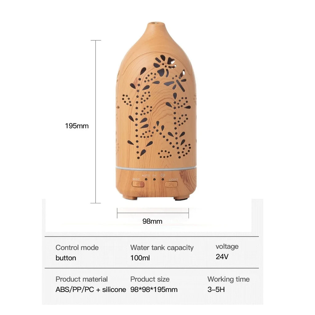 Ultrasonic Essential Oil Diffuser 100ml (3.4 fl oz) with LED Lights - Adjustable Cool Mist Modes for Aromatherapy & Humidifying