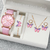 5/6-Piece Women's Quartz Leather Strap Watch Set with Heart Rhinestone Charm - Analog Fashion Wristwatches (Box Not Included)