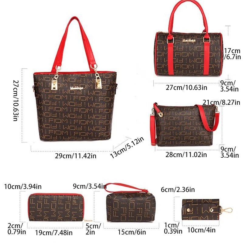 6-Piece Women’s Handbag Set – Shoulder Tote, Satchel, Top-Handle Boston Bag, Crossbody & Wallet