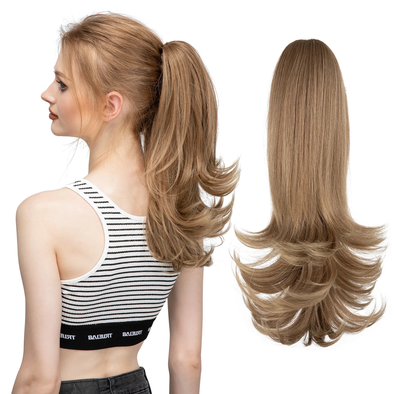 SARLA Clip-In Wavy Ponytail Extension 14 in (35 cm) - Synthetic High-Temp Fiber with Claw Clip & Elastic Band