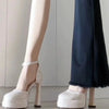 Women's Waterproof Patent PU Platform Sandals – 11 cm (4.3") Chunky Heel, Buckle Strap, White, EU 35-42