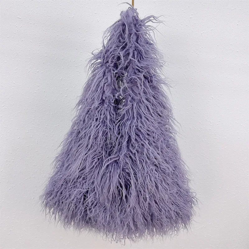 Women's Faux Fur Plush Drawstring Bucket Bag - Y2K Furry Shoulder & Crossbody Tote, 30 x 25 x 52 cm (11.8 x 9.8 x 20.5 in)