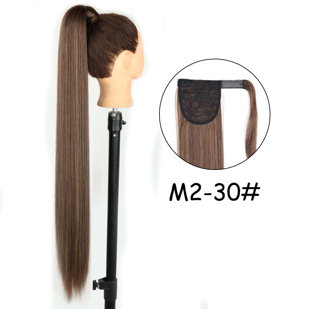 34-Inch (86 cm) Clip-In Synthetic Ponytail Hair Extension — Blonde Wrap-Around Long Straight Hairpiece