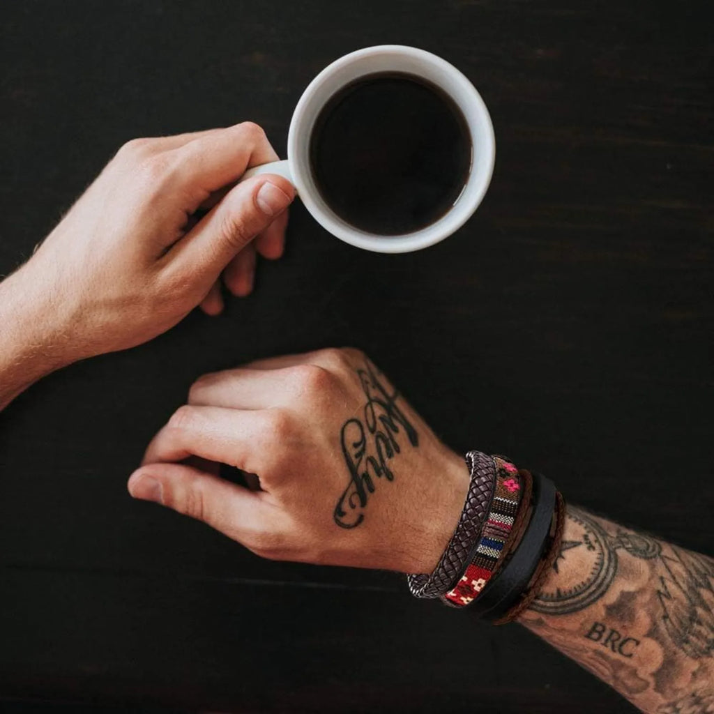 31-Piece Braided Leather & Hemp Bracelet Set for Men & Women - Wooden Bead Tribal Punk Multilayer Wristbands