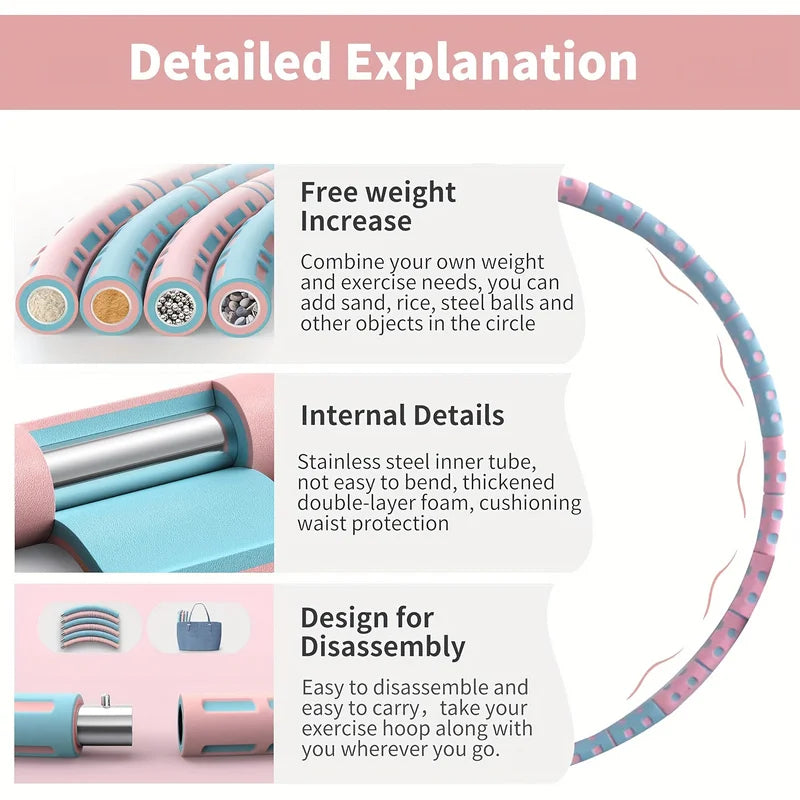 Adjustable 6-Section Weighted Foam Hula Hoop – 94 cm (37 in) Detachable Fitness Hoop for Waist Toning, Dance & Cardio