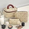 Pink Strawberry Quilted Cosmetic Bag – Portable Travel Makeup Pouch & Toiletry Organizer, Multiple Sizes (Small 15×9×8 cm / 5.9×3.5×3.1 in; Handbag 24×18.5×7 cm / 9.4×7.3×2.8 in; Tote 25×16×15 cm / 9.8×6.3×5.9 i