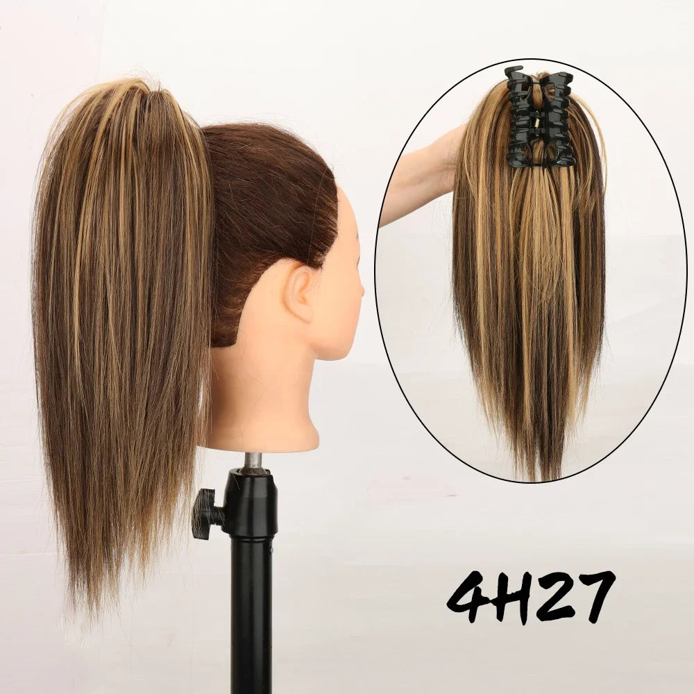 Clip-In 16-Inch (40 cm) Straight Claw Clip Ponytail Hair Extension Heat-Resistant Synthetic Blonde/Brown