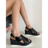 Women's Patent Leather Peep Toe Wedge Sandals – Buckle Strap Platform Heels (Gold, Silver, Black)
