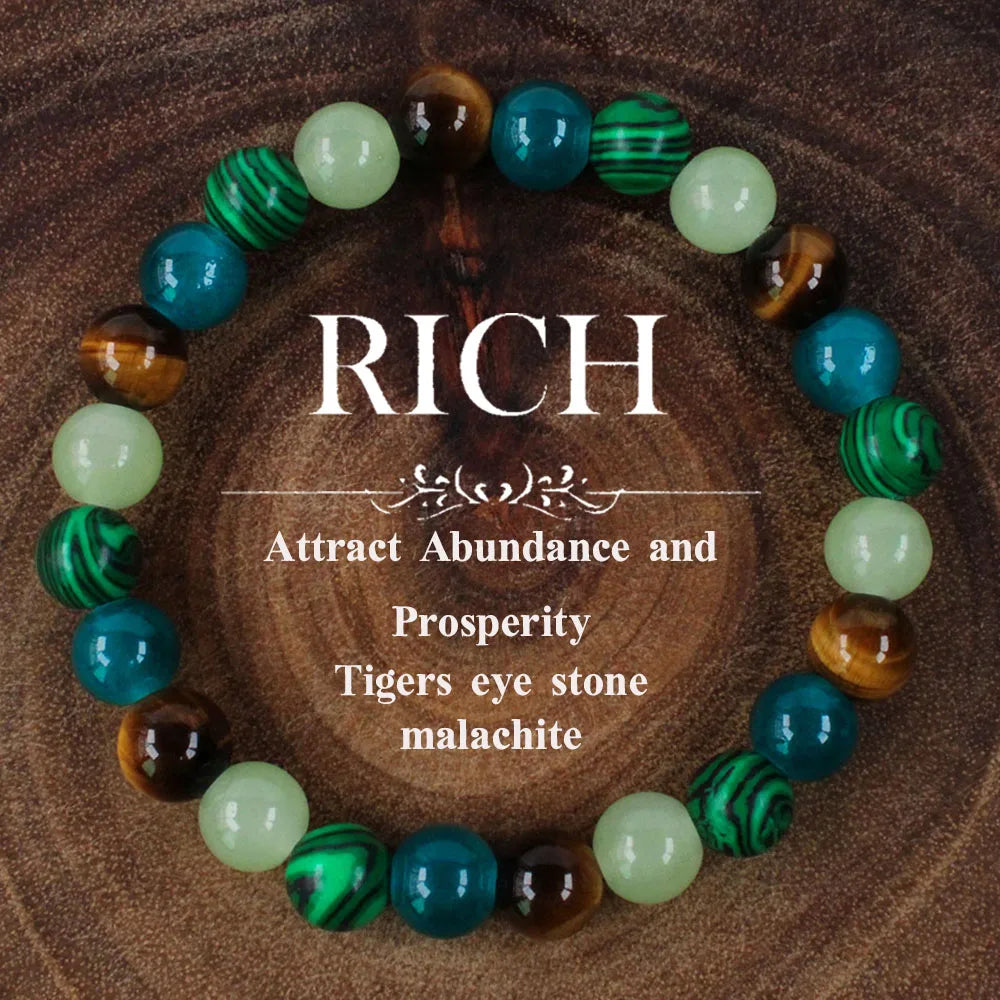 Bohemian Tiger Eye Beaded Bracelet for Women – Natural Stone Strand Bangle with Tiki Lucky Charm