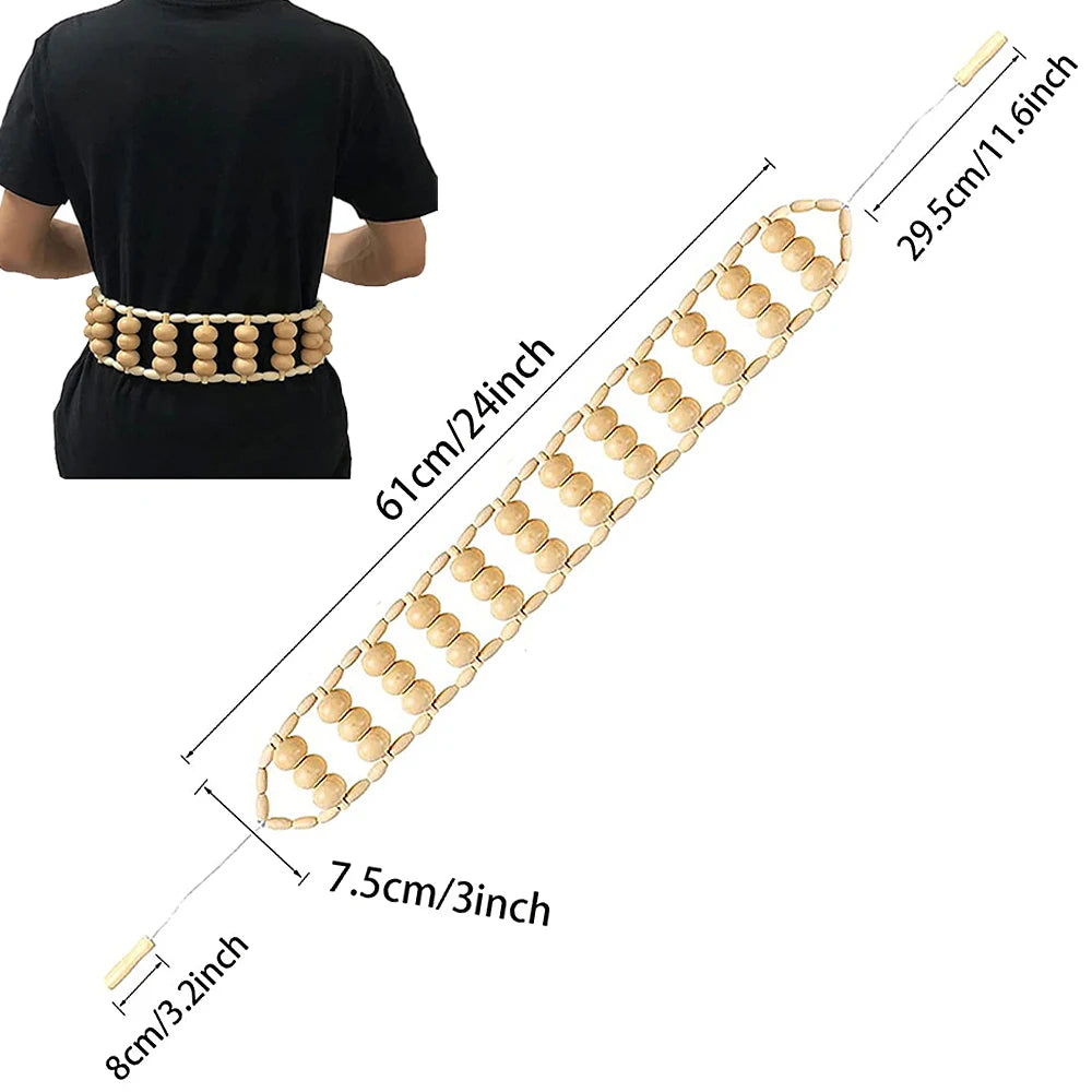 28 in (70 cm) Wooden Pull-Back Roller Rope — Manual Back Massager for Neck, Shoulders & Legs, Cellulite Relief