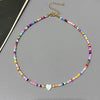 Shell Heart Choker Necklace with Colorful Glass Beads Adjustable 34+10cm (13.4+3.9in) Spring Summer Fashion Gift for Friend
