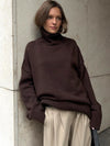Oversized Turtleneck Knit Sweater for Women, Vintage Chunky Pullover - Soft Warm Autumn Winter in Yellow or Red
