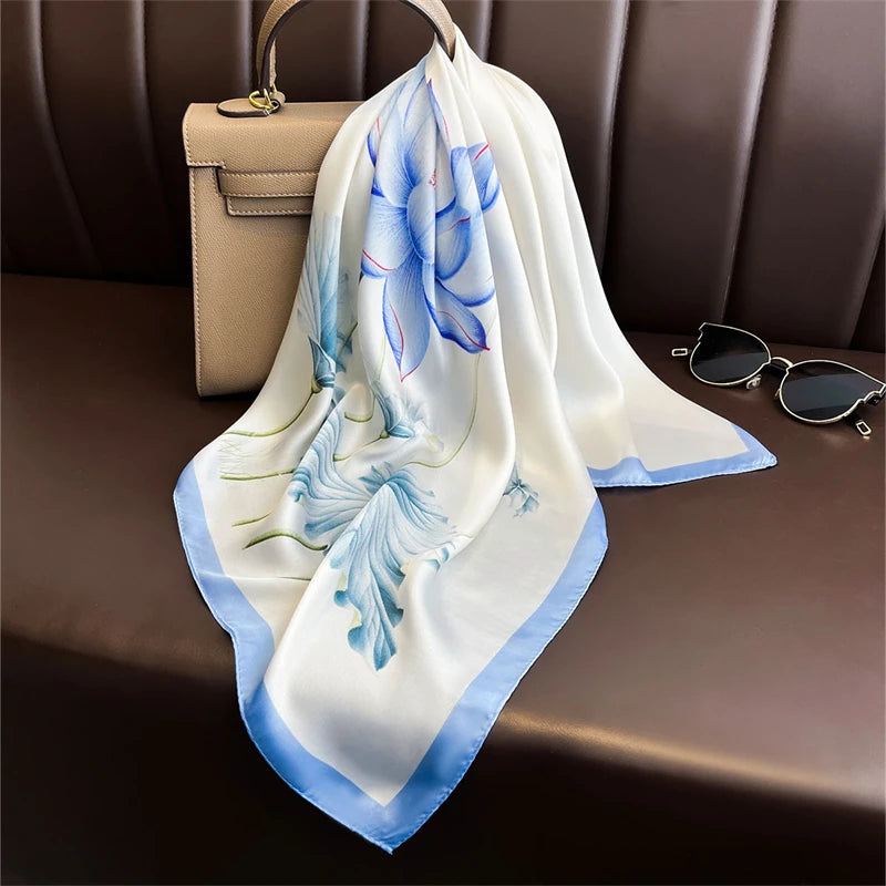 Luxury Horse Print Silk-Feel Square Scarf 70 x 70 cm (27.6 x 27.6 in) – Women's Neck, Hair, Foulard, Bandana
