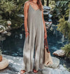 Women's Backless Jumpsuit with Threaded Back – Solid Flare-Leg Mid-Waist Summer Beach Style (Polyester/Spandex)