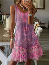 Plus Size V-Neck Pleated Sleeveless Summer Dress - Printed Beach Style (1XL-5XL)