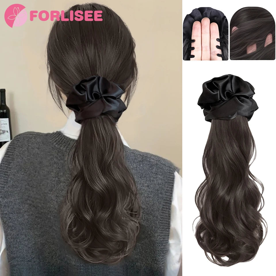 Black Clip-In Curly Ponytail Claw Clip - Synthetic Wavy Layered Low Ponytail Hairpiece