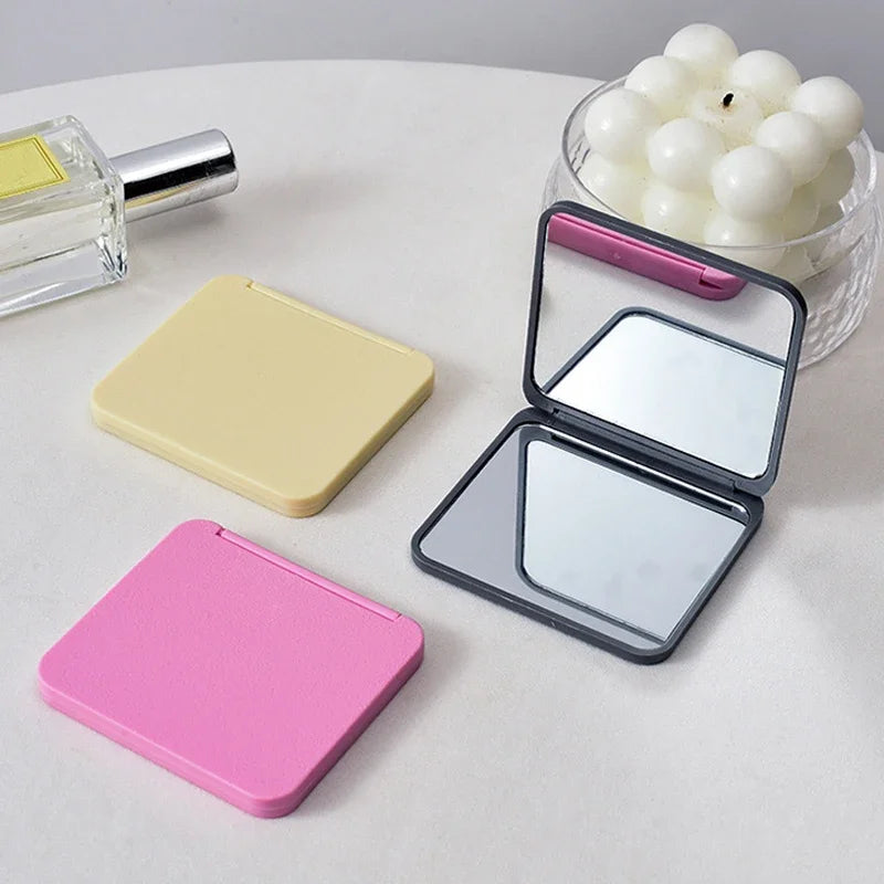 Double-Sided Mini Pocket Makeup Mirror Portable Compact Hand Mirror for Women & Girls Cute Square Design Multiple Colors