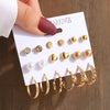 Gold Geometric Pearl Earrings Set — Vintage Metal Square & Round Dangle Studs for Women, Trendy Party Jewelry
