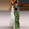 Women's Vintage Printed Boho Maxi Dress - V-Neck Sleeveless A-Line Summer Beach & Party Dress