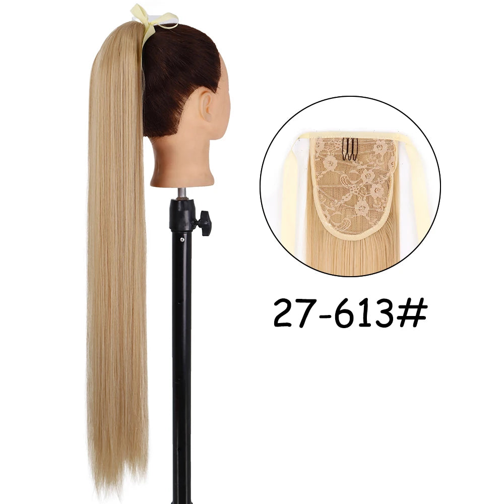 34-Inch (86 cm) Clip-In Synthetic Ponytail Hair Extension — Blonde Wrap-Around Long Straight Hairpiece