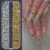 12-Grid Christmas Nail Charms Kit Red & Green Pearlescent Beads Rhinestones Mixed Sizes