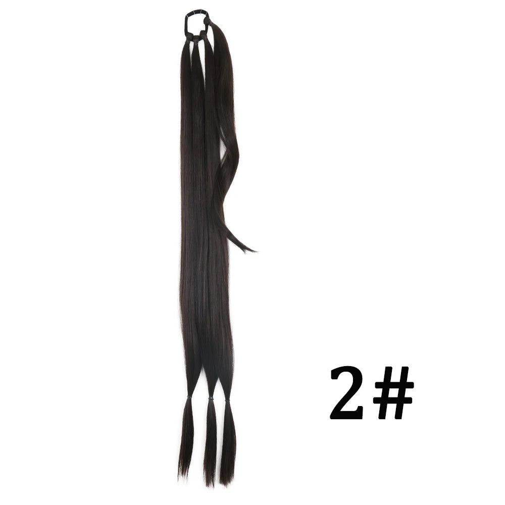 DIY Heat-Resistant Synthetic Boxing Braid Ponytail Extension - Silky Straight 160g (Black/Brown)