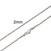 Twisted Rope Chain Necklace for Men & Women — Stainless Steel, 16–36 in (40–91 cm), 2–5 mm, Gold or Silver