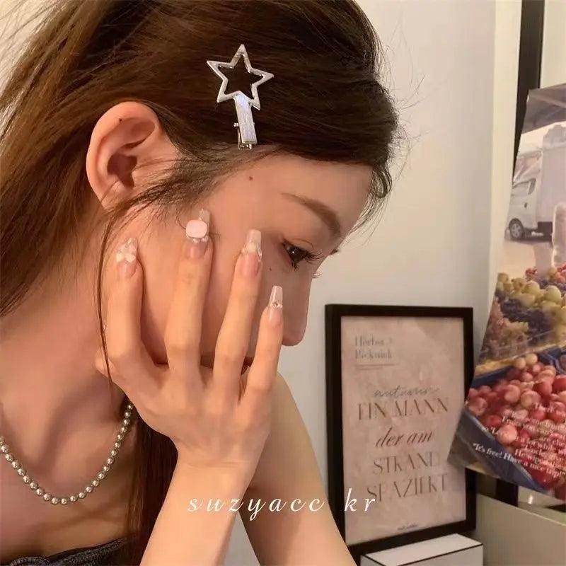 24-Pack Silver Metal Hairpins Set – Star & Seamless Duckbill Clips for Women & Girls