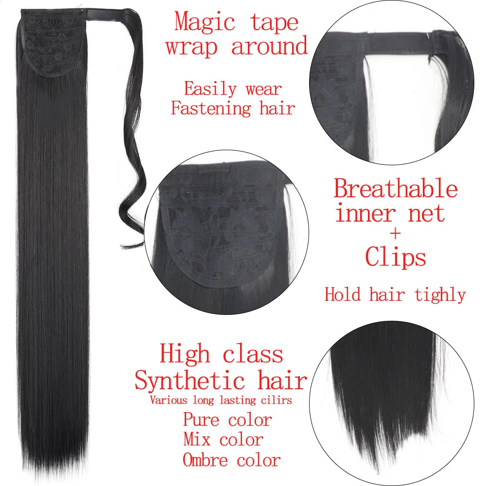 34-Inch (86 cm) Clip-In Synthetic Ponytail Hair Extension — Blonde Wrap-Around Long Straight Hairpiece
