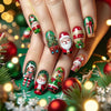 24pc Christmas Press-On Nails Set Medium Long Snowman Santa Snowflake Square Tips