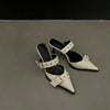 Women's Summer Pointed Toe Buckle Strap Thin High Heel Sandals - Silver PU Platform Party Shoes