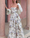 Floral Print Midi Sundress Spaghetti Strap Flowy Boho Beach Dress Fit and Flare