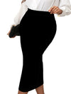 Plus Size Knee-Length Knit Skirt with Side Slit - Solid Color Spring/Summer Casual