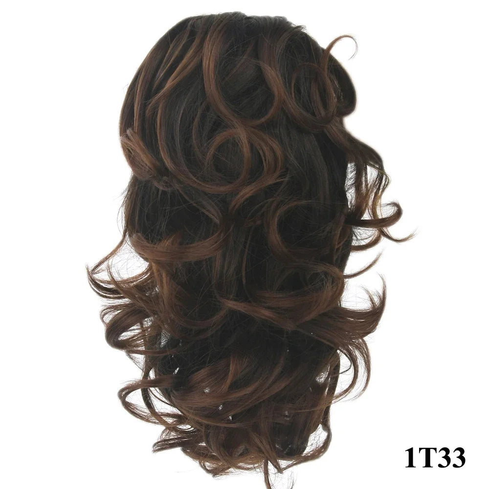 Soowee Short Curly Clip-In Ponytail Extension Black to Burgundy Synthetic Heat-Resistant Fiber