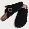 Fur Lined Suede Clogs Fuzzy Cork Footbed Slip-On Mules Antiskid Winter Slippers for Women