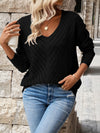Women’s V‑Neck Off‑Shoulder Knit Sweater - Lightweight Pullover for Spring & Autumn